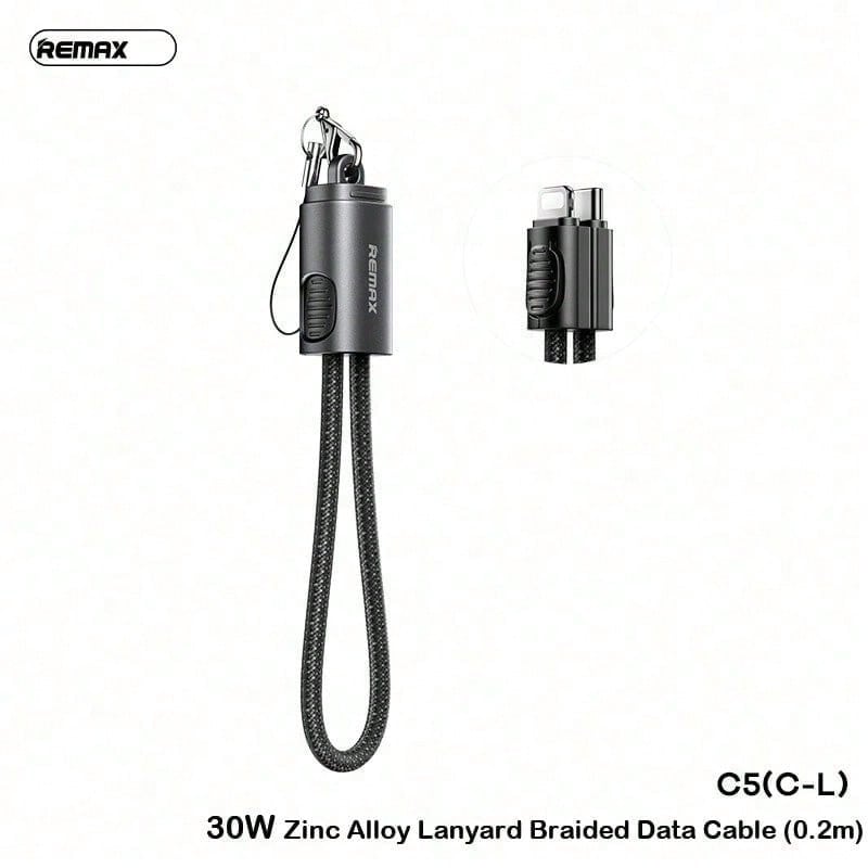 REMAX C5(C-L) 充電傳輸線 PD30W充電傳輸線 Type-C轉蘋果介面 鋅合金接頭 穩定資料同步 0.2米短線 附掛繩 黑色 - 黑色 - 查看 1