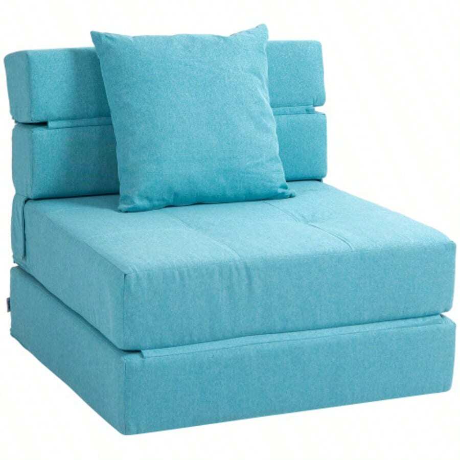 HOMCOM 2-In-1 Folding Chair/Bed With Bed Function, Reclining Chair With Cushion, Guest Bed, Load Capacity Up To 100 Kg, Blue - Cadet Blue - View 1