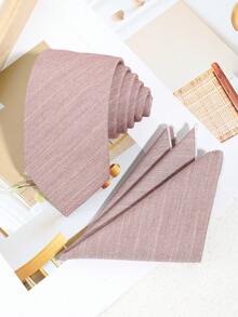 2pcs Men's Casual Gold Line Striped Pattern Simple Necktie & Handkerchief Set, Suitable For Business, Party, Daily, School Outfit - A - View 9