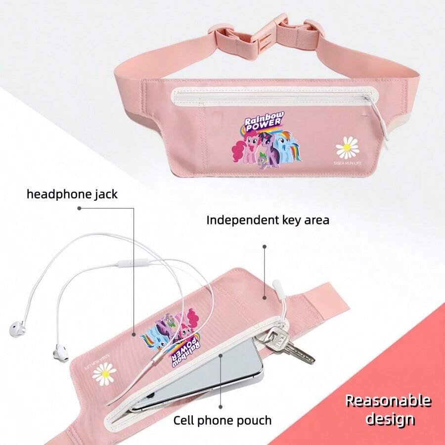 MY LITTLE PONY 2026新款小马宝莉卡通图案跑步腰包，运动必备，马拉松跑步腰包，可装手机和钥匙，反光设计，适合夜跑，轻便防水，男女通用，跑步手机腰包，适合日常健身和专业跑步——可作为礼物送给家人、朋友、同学、挚友、兄弟。 - 彩色 - 查看 1