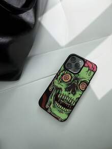 1pc Green Zombie Skull Art Pattern TPU Phone Case Bright Candy Colors Comfortable Skin Friendly Grip Holiday Gift For Girlfriend Or Self Use Compatible With Iphone 16 15 14 13 12 11 Series - 黑色 - 查看 2