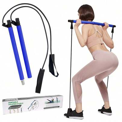 Barra de resistencia, juego de barra de entrenamiento de Pilates portátil, incluye banda de resistencia y anillos de tobillo, barra de yoga para el hogar, equipo de entrenamiento de fuerza unisex.