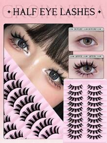 10 أزواج من رموش عيون القطة الأنمي الزائفة، تشمل فرشاة الرموش والمطبق، رموش أنمي كورية طبيعية، رموش أنمي يابانية سميكة، رموش مغناطيسية زائفة، عناقيد رموش زائفة - نصف رموش - مشاهدة 5