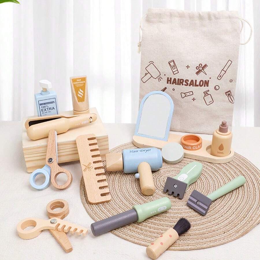 15pcs Kids Salon Playset Toy, Includes Hair Dryer, Scissors And Styling Accessories, Suitable For 3-6 Years Old Boys And Girls, Christmas & Birthday Gift