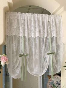 1 buah Tirai Berenda Warna Beige, Tirai Pembatas Semi-Transparan Bermotif Bunga Gaya Bohemian yang Nyaman, Tirai Jendela Dekoratif untuk Kamar Tidur, Ruang Tamu, Dekorasi Rumah, Cocok untuk Semua Musim (Pengikat Tirai Tidak Termasuk) - MultiWarna - View 2