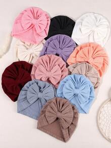 2个/包 1-6个月婴儿针织提花发带帽，婴儿蝴蝶结头巾帽，帽子，新生儿针织帽 - 彩色 - 查看 2