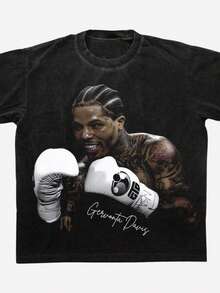 Inspired By Gervonta Davis Halftone PNG Design _ Y2K Boxing Star _ Vintage Black T-Shirt _ Halftone - màu đen - Xem 1