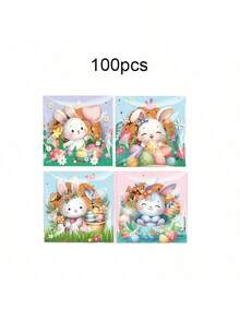 100/200个复活节兔子礼品袋，自粘糖果袋，印有彩蛋和植物图案，塑料节日派对礼品袋 - 彩色 - 查看 5
