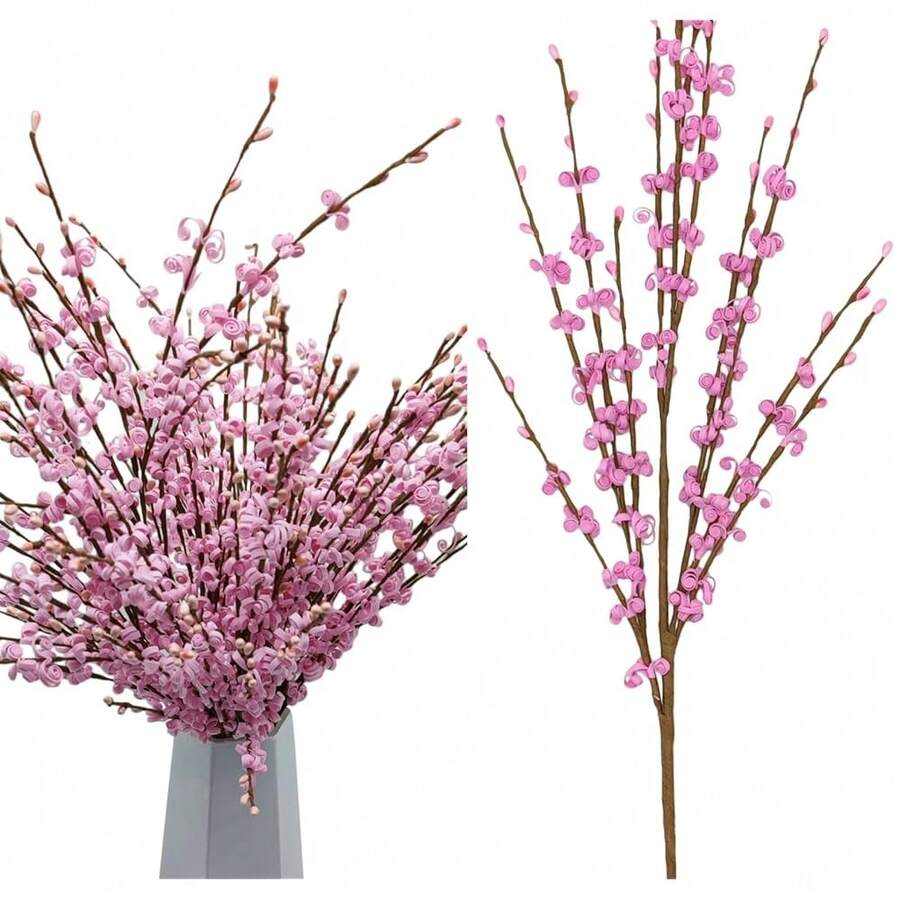 5 Pcs 29.9\ Long Jasmine Artificial Pink Flowers Fake Jasmine Flower Valentines Day Bouquet Faux DIY Floral Art Plant Dry Branches For Home Office Wedding Party Vase Decoration (Macaron Pink) - MacaronPink - Xem 1