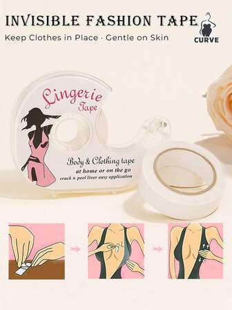 5 m Rouleau de ruban de corps et de vêtements invisible à double face en fibre élastique, en matériau non tissé, accessoire de soutien-gorge auto-adhésif transparent, convenant à tous les tons de peau, couleur unie - 1 rouleau