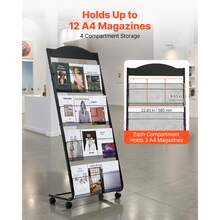 Brochure Display Rack, 4-Tier Magazine Literature Display Stand With Wheels, Movable Floor Standing Magazine Rack, Heavy Duty Newspaper Catalog Holders For Shop Exhibitions Office Craft Fairs - Base with casters 4 slots - 查看 2