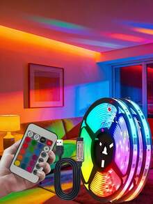24键遥控器，5V USB RGB LED灯带，适用于电视背光、办公室、桌面底部、电脑显示器、客厅、卧室（建议长度：1米至5米，用于电视和电脑背景照明）。最佳生日礼物，可通过遥控器控制，非常适合用于电视、花园、家居、卧室、客厅、万圣节、圣诞节、婚礼和派对装饰，是生日和圣诞节的完美礼物。 - 彩色光 - 查看 9