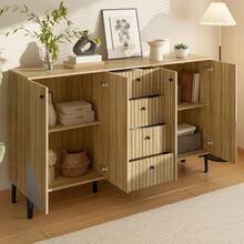 Armoire de rangement élégante – 4 portes et 4 tiroirs, style minimaliste – Polyvalente pour salon, salle à manger ou entrée – Dimensions : 160 cm (L) x 36 cm (P) x 94 cm (H) - Bois + Panneau de particules-1 - Voir 4
