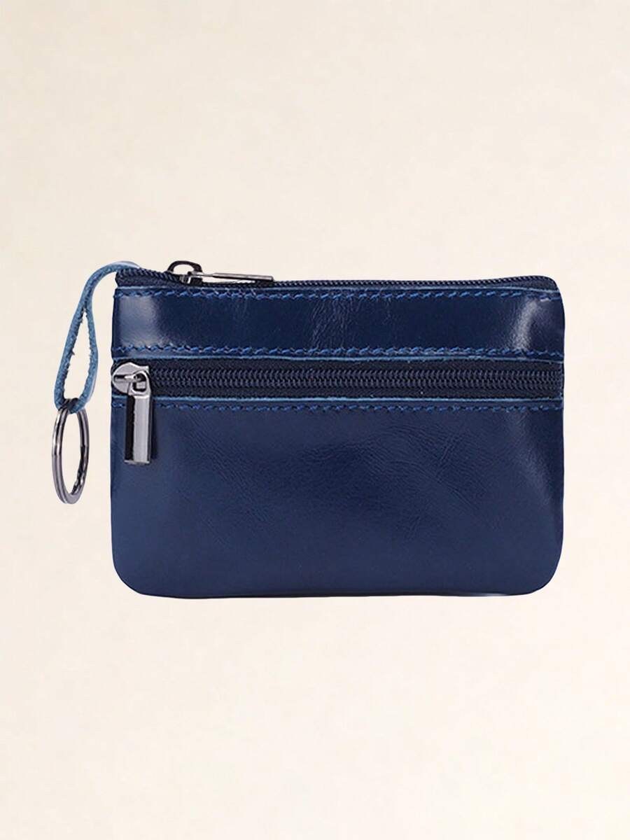 Women's Stylish Mini Coin Pouch - Zipper Closure Key Ring Wallet For Daily Errands & Shopping - Navy - View 1