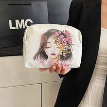 Hand-Painted Girl Cosmetic Bag, Large Capacity Skincare Products Storage Pouch, Travel Handbag, Women's Small Items Organizer, Gift For Friends, Wedding Gift, Travel Essential