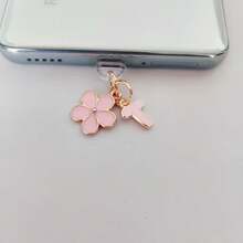 1pc 2-In-1 Pink Cherry Blossom+26 Letter Phone Charging Port Dust Plug, Exquisite, Fresh, Sweet, Cute And Fashionable Alloy Accessory Pendant, Smartphone Tablet Headphone Kindle Charging Port Decoration Accessory, Silicone Transparent Dust Plug, Suitable For Giving Small Gifts To People, Waterproof