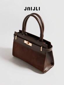 JNI JLI Brown Suede Top-Handle Purse Women Stylish Handbag Cross Body Bag Travel Essential Casual Daily Use Bags Vintage Sling Bag Summer Fashion Handbags Mini Purses Practical Shoulder Bag Gold Buckle Detail Tote Bag Ladies Daily Purse Versatile Crossbody Shoulder Bag Spacious Contrast Texture Handbag Must-Have Outfit Accessory Everyday Use Fashion Purse Adjustable Strap Shoulder Bag - màu nâu - Xem 4