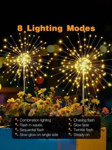 户外太阳能烟花灯，8种灯光模式，IP65防水，8种星爆灯光模式，户外节日景观草坪灯，适用于小径、花园、庭院、凉亭、草坪、门廊、露台、婚礼、派对、节日、聚会、情人节装饰 - 60/150/240/320/360颗LED灯珠（暖白光、彩色、白色） - 煙火 - 查看 5