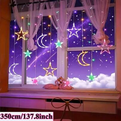 1. Ramadan Decoration: Window Curtain Lights, Battery Powered, Steady/Flashing Mode, Balcony Starry Sky/Moonlight Lamp, String Lights, Constellation Lights, Valentine's Day, Birthday, Mother's Day, Ramadan, Holiday Decor
