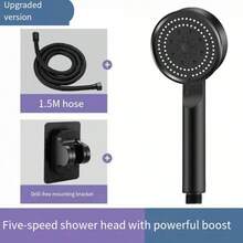 3pcs/Set New High-Quality ABS 4-Setting Water Saving Shower Head With 1.5m Stainless Steel Hose & ABS Wall Mount Bracket, Powerful Boosting Handheld Shower Head With 5 Spray Modes - Black - View 7
