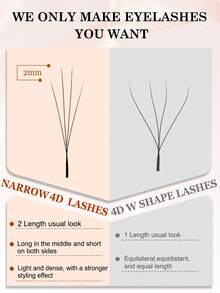 CoMango 12对C/D卷度4D窄W型手工高级假睫毛，柔软轻盈，自然逼真，睫毛嫁接用品，化妆网状交叉假睫毛 - 黑色 - 查看 5