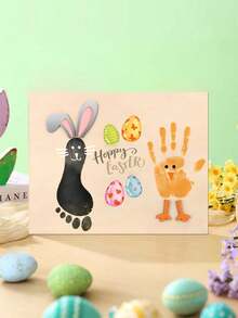 Set de 3 piezas - Primeras huellas de bebé DIY Tarjetas de hitos de madera para Pascua, recuerdo de Pascua, decoradas con patrones de conejito y pollito, letrero de Feliz Pascua, adecuado para decoración de guardería, accesorios para baby shower y fotografía de recién nacidos, se puede usar como relleno de canasta. - Multicolor - Ver 8