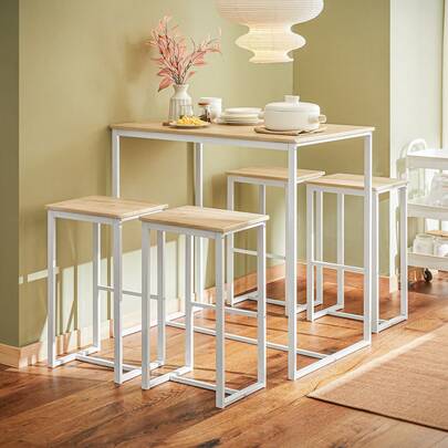 SoBuy OGT15 5-Piece Bar Table With Chairs Dining Table High Table Bistro Table With 4 Bar Stools Seating Group