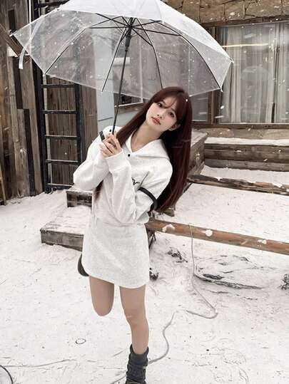 Korean Style Hooded Sweatshirt Dress For Women, Casual, Autumn