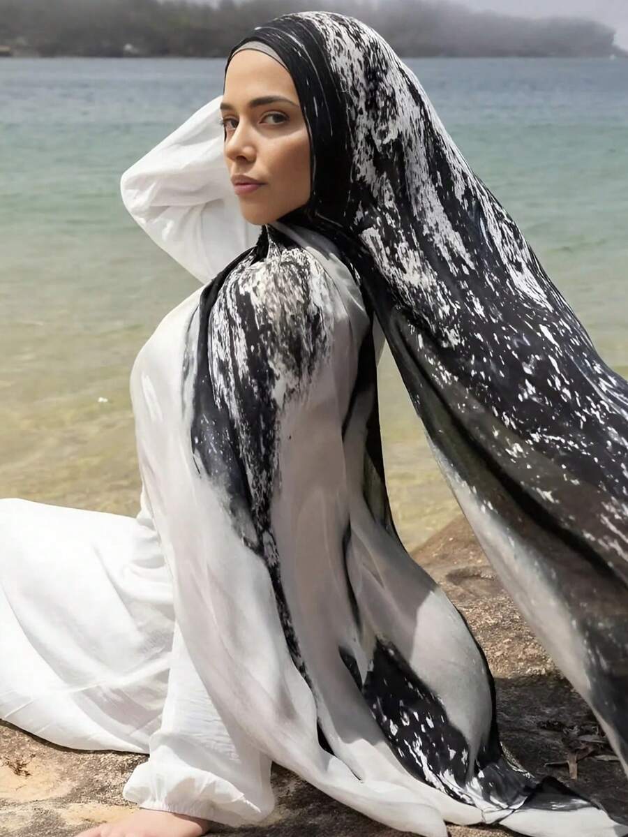 Hijab estampado em modal (1 peça), confortável, macio e respirável, ideal para uso diário com abaya. - Multicolorido - Ver 1