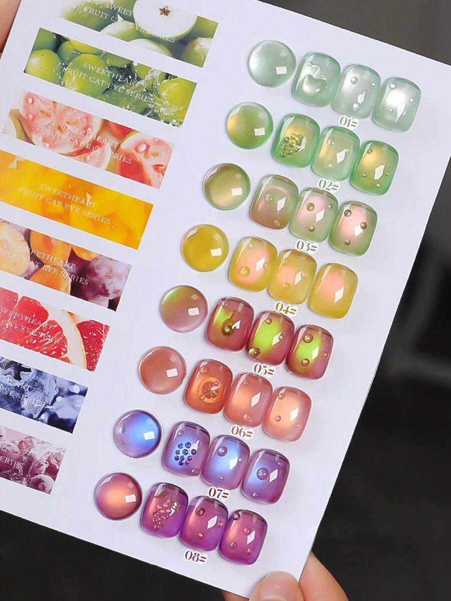 Bộ quà tặng Valentine 2026 mới, đĩa trái cây mùa hè hình ổi, màu mắt mèo, men sứ xanh lá cây, tím, đá pha lê, sơn gel móng tay mắt mèo, màu sắc mùa xuân và hè, cốc gel Aurora, móng tay từ tính, kèm lớp sơn lót và lớp sơn phủ, cần đèn UV, gel gốc thực vật, bộ 8 màu phù hợp cho người mới bắt đầu, sử dụng tại nhà, văn phòng, đi làm, hẹn hò, và không chứa virus, kiểu dáng bán chạy, chất lượng salon, bền màu 28 ngày.