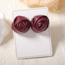 French Valentine's Day, Niche Winter Atmosphere, Leather Buds, Roses, Two-Color Stud Earrings, Premium Versatile Women's Models - Dark Red - View 6