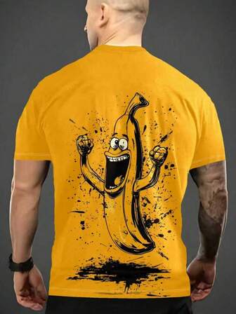 3D-tryckt herrtröja med kort ärm, moderiktig kortärmad t-shirt, rolig banantecknad design, avslappnad stil, bekväm sommartröja med kort ärm, lämplig för herrkläder varje dag