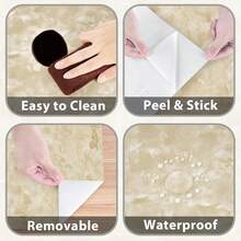 1pc Beige Waterproof Oil-Proof Marble & Cloud Pattern Wallpaper, Smooth Contact Paper, Self-Adhesive Kitchen Decor Wall Sticker, Bathroom Countertop, Home Decor, Cabinet, Table & Chair, Room Renovation Peel And Stick Wallpaper - Khaki - View 8