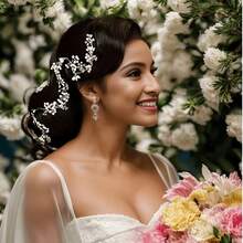 1pc 50cm/19.68in Handmade Braided Pearl & Crystal Bridal Headpiece, Suitable For Wedding Dress, Bridesmaid, Prom, Graduation, Hair Accessories For Women, Hair Jewelry - White - View 3