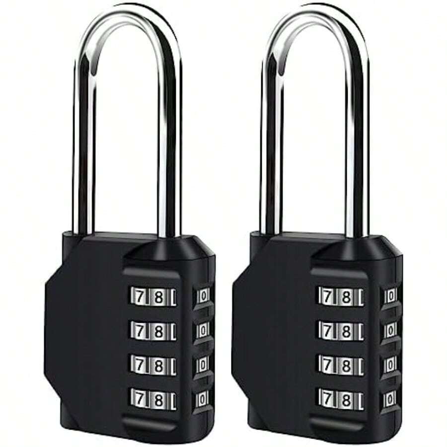 Candados,2 Pack Candado para Locker, Candado de Combinación Reajustable Impermeable de 4 Dígitos para Exteriorespara Taquilla de Gimnasio, Armario,Garaje,Estilo Corto Negro+Plata(Negro Largo) - Multicolor - Ver 1