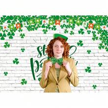 XCKALI Happy St. Patrick's Day Backdrop White Brick Wall St Patricks Day Party Decorations Green Lucky St Patricks Day Children Photography Backdrop 7x5FT - Multicolor - View 4