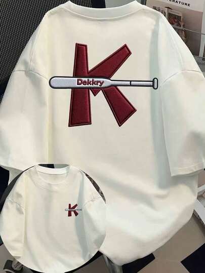 Baseball Bat Creative Print Short-Sleeve Loose Summer Y2K T-Shirt Women's Top,Suitable For Daily Wear, Going Out, Party, School, Attending Music Festivals, Vacation, Commuting. Can Be Given As A Gift To Family, Boyfriend,Girlfriend, Friends,Girls Summer Clothes