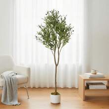 Artificial Olive Tree In A Pot (60/120/135/150/160 Cm Tall), Artificial Olive Plant With Natural Leaves And Fruit, Decorative Houseplant For Office, Home, Bedroom, Modern Country House And Entrance Area Decoration - 橄欖綠 - 查看 2