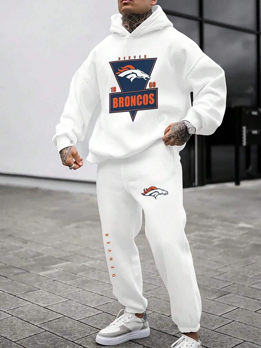 Denve-R Broncos Casual Hoodie Jogging Sweatpants Tracksuit Set, Football Team Men's Tracksuit Set, Men's Game Day Hoodie Set - 彩色 - 查看 1