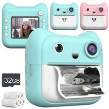 成人即时打印相机，圣诞节生日礼物（男女皆宜），高清数码相机，便携式玩具（1300mAh可充电电池），适合节日、圣诞节、万圣节、生日派对和特殊场合