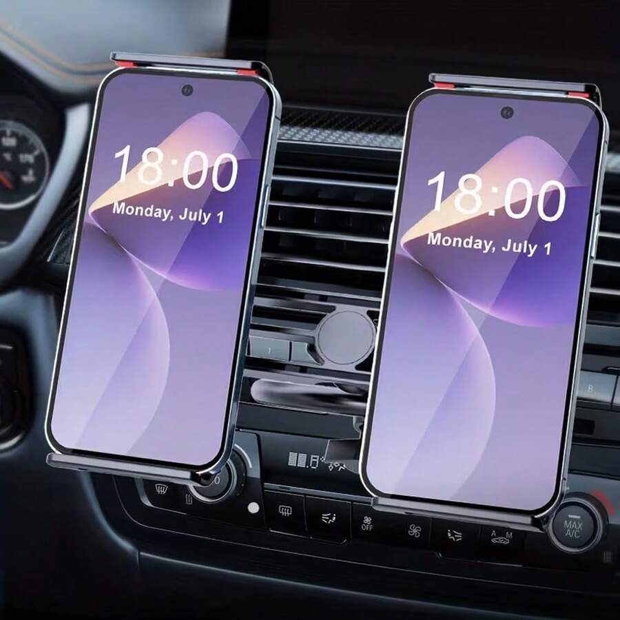 xnyocn 适用于车载CD插槽的可调节双手机支架，适用于大多数车型 - 黑色 - 查看 1