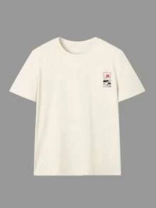 青少年男孩休闲印花T恤，适合青少年男孩夏季穿着，清新时尚的设计 - 杏色 - 查看 4