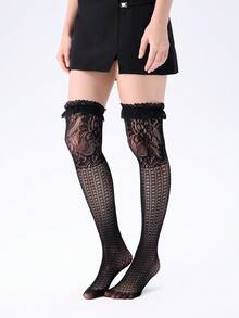 女士过膝袜 - 黑色 - 查看 2