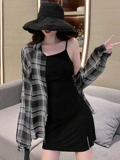 2025 Summer New Plaid Shirt Women Casual Loose Blouse Top