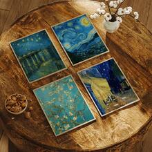 4 pièces/set Affiches d'art mural vintage, Œuvres d'art sur canevas de Vincent Van Gogh - La Nuit Étoilée, Café, Fleurs, Impressions de paysages de style rétro pour la décoration intérieure et extérieure, orientation portrait, encre sur canevas, avec ou sans cadre, décoration de chambre, décoration de maison, décoration de dortoir universitaire, cadeaux pour la décoration murale dans un hôtel, une maison, un cadeau idéal de pendaison de crémaillère, salon, chambre à coucher, salle de bain et bureau - Multicolore - Voir 5