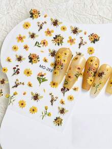 3 ark Daisy Bee nagelkonstklistermärken vita gula blommor 5D nageldekaler för vår sommar gör-det-själv manikyr