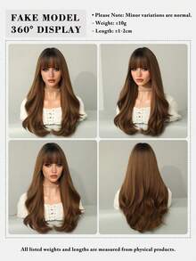 7JHH WIGS Natural Body Wave Warm Brown Wigs For Women Long Wavy Synthetic Wig With Bangs Natural Looking Soft Fiber Beautiful Fluffy Wigs For Beginners Daily Party Wedding Use 22 Inch - 鏽棕色 - 查看 6