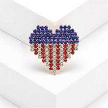 Rhinestone Waving USA Flag Brooch Pin For Men Women Silver Tone Fashion Crystal 4th Of July American Patriotic Medal Blue Red Enamel Brooches Dress Accessories S  Memorial Day Jewelry,Heart - 心 - 查看 7