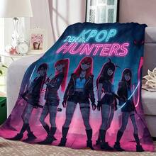 1pc Kpop Devil Hunters Neon Poster Pattern Printed Blanket Snuggly Flannel Layer For Infrared Saunas Or Spa Zones. - trắng - Xem 2