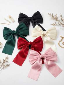 5 Piezas de Grandes Lazos de Satén para Mujeres y Niñas, Grandes Clips de Cabello con Moño de Cinta Sedosa, Accesorios de Día de San Valentín Estilo Francés con Cola Larga, Accesorios de Cabello Elegantes para Boda, Fiesta y Uso Diario Día de San Valentín Lazo Negro Lazo Blanco Lazo Rojo Lazo Verde - Multicolor - Ver 5